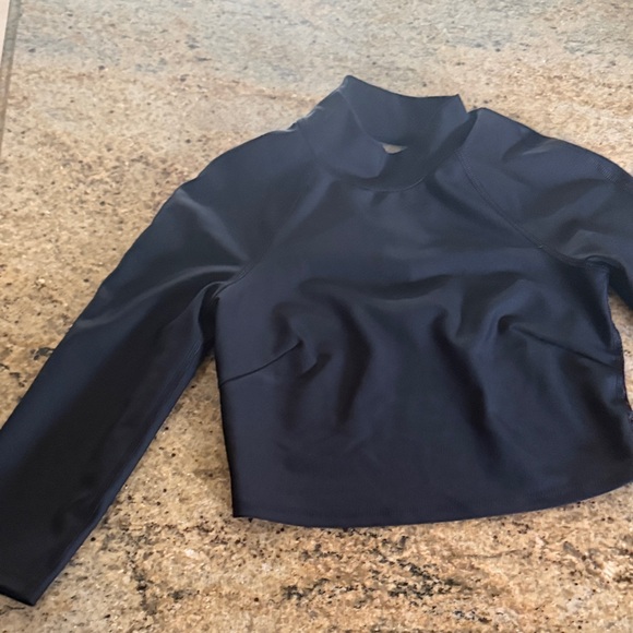 ALO Yoga Tops - ALO Yoga Navy Mock Neck Long Sleeve Crop Top